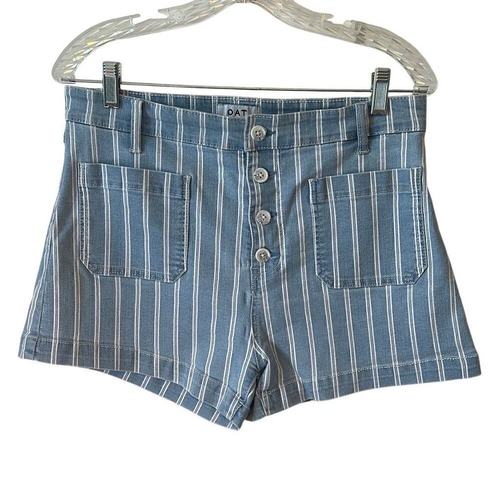 Oat NY Light Blue Denim High Rise Stretch Button Front Jean Shorts 30